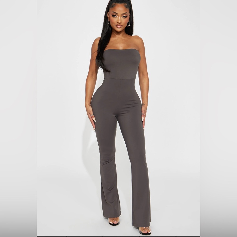 Fashion Nova Tube Top Jumpsuit With Lace Back size L